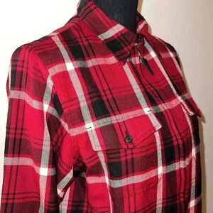 Ralph Lauren Women’s 100% Wool Red Plaid Lightweight Zip Jacket Sweater Medium